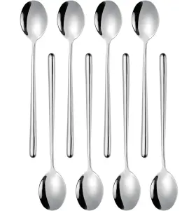 Ouliget 730759221387 8pcs 8.7 Inch Stainless Steel Korean Soup Spoons Long Handled Silver Utensils