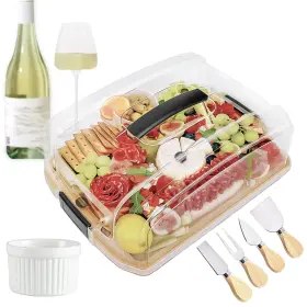 Ouranmomo Or-b01 Large Portable Charcuterie Board With Tall Lid Spill-proof Covered Bamboo Ch