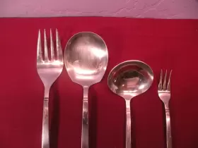 804927 Oxford Hall Set Of 4 Stainless Basketville Serving Pieces Cocktail Fork Ladle Ga #2