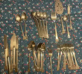 Oxh39 Oxford Hall Flatware Satin Square Tip Forks Spoons 3 Prong Fork 46 Pc Silverware