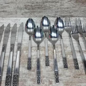 Oxh69 Oxford Hall 21 Pieces Flatware Lot Stainless Korea Fleur De Lis Vtg #3