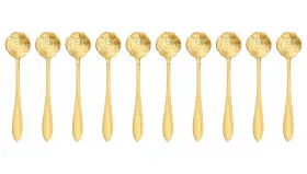 P049 Pacekoner 10 Pcs Rose Stainless Steel Flower Spoon Gold Dessert Coffee Tea Ice Cream