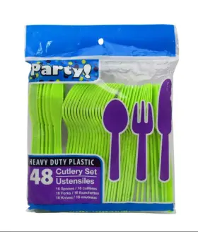 Party Inc 639277578709 Heavy Duty Plastic Cutlery Set 96 Pieces 32 Spoons Forks Knives Li