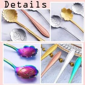 Ptlm-a15 Pbiehsr 16 Pieces Tea Spoon Coffee Teaspoon Set Stainless Steel Flower Spoons #3