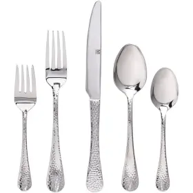 Pr-4753-2245050 Pemberly Row Flatware Hammered Stainless Steel 20 Piece Set Polaris
