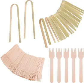 07105 Peutier 100pcs Wooden Fork With 30pcs Bamboo Clip Cutlery Forks Green
