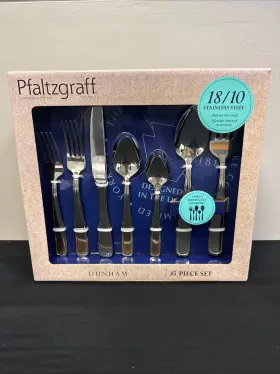 Pfaltzgraff 028225462717 Dunham Stainless Flatware 45 Piece Set 8 Place Setting And 5 Serving