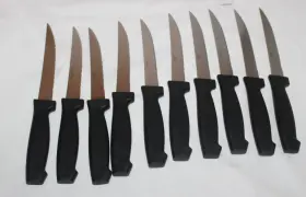 7665579 Pfaltzgraff Everyday Stainless Steel Serrated Steak Knife Set 11 Knives Black #2
