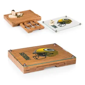 919-00-505-124-2 Picnic Time Unisex And Nfl Concerto Glass Top Cheese Cutting Board Tools Set Bamboo One S