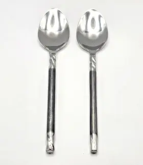 Pii10 Pier 1 Imports Stainless 7 Inch Teaspoons Black Accent Twist Heel Nla Set Of 2