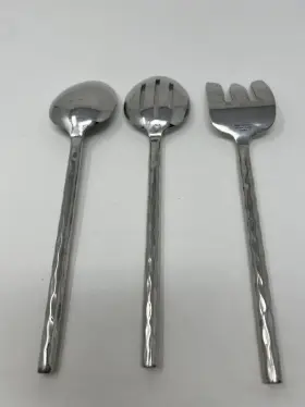Pii17 Pier 1 Stainless 18/8 Set Of 3 Caldera Handle Serving Spoons Pierced Meat Fork #2