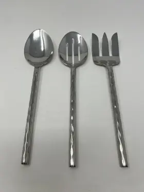 Pii17 Pier 1 Stainless 18/8 Set Of 3 Caldera Handle Serving Spoons Pierced Meat Fork