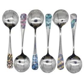 Pu012 Pinenjoy 6pcs Round Head Soup Spoons With Fashion Printing Pattern 6.22inch Tablespoon