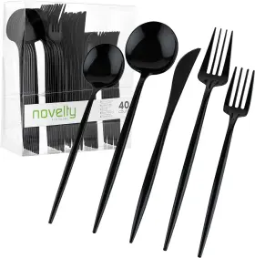 Plasticpro 684758145215 Novelty Modern Flatware Cutlery Combo Set Black 40