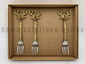 7597869 Pottery Barn Woodland Stag Appetizer Forks S/3 Gold Finish #f213 Read