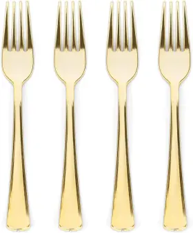 Pe-prest-forks-gold-300ct Prestee Set Of 300 Gold Plastic Forks Disposable - 7-in Heavy-duty Fork Flatware