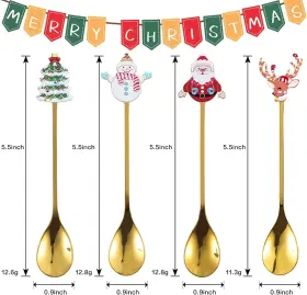 Zy98lovefba33c Qianlaiye 4pcs Christmas Coffee Spoons Santa Claus Tree Snowman Elk Stainless St #2
