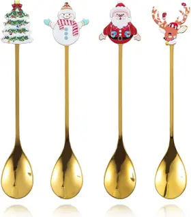 Zy98lovefba33c Qianlaiye 4pcs Christmas Coffee Spoons Santa Claus Tree Snowman Elk Stainless St