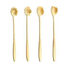 Qnciger 768490155128 7-inch 4 Pcs Flower Spoon Coffee Teaspoon Set Drink Stirring For Desse