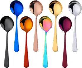 Qobimoon 711181066890 8 Piece Soup Bouillon Cereal Spoon Stainless Steel Spoons 6.2 Inch