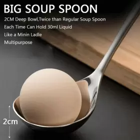 Qualizon 445042771793 18/8 Stainless Steel Deep Pho Noodle Spoons Big Soup Spoon Large Serving M #3