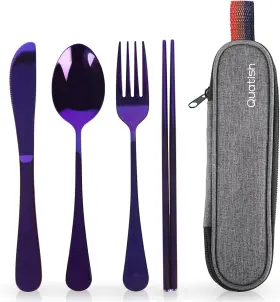 Quatish 445024639646 Travel Utensils With Case Portable Silverware Set For Work Stainless