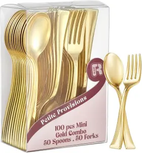 R-kay 702367657131 100 Combo Pack 50 Gold Mini Forks And Spoons 4 Inch Dessert A