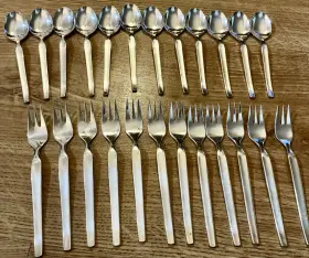 Radad Rzd1 Stainless 12 Salad Forks 6 1/8 Inch And Spoons 5 5/8 Made In Israel