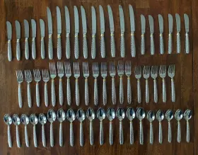 Ralph Lauren 735092128850 60 Piece Equestrian Braid Stainless 1991 Japan Flatware / Gold Trim