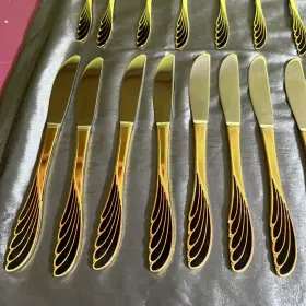 849401 Ranmaru Wave Golden Black 40 Pieces Stainless Flatware Eight Place Settings Japan #2