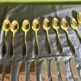 849401 Ranmaru Wave Golden Black 40 Pieces Stainless Flatware Eight Place Settings Japan #3