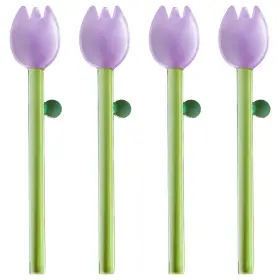 Kg000449 Rddconkit 4 Pcs Borosilicate Color Transparent Glass Spoons Cute Flower Long Handle Spo