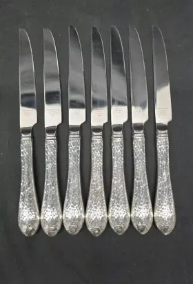 K2nfx3 Reed & Barton Rdshaa/k2nfx3 And 18/8 Stainless Hammered Antique Gloss Dinner Knives - Set Of 7