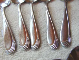Rvs3 Revere Set Of 6 Stainless Glossy Swirl Tip Spoons 5 Soup And 1 Teaspoon Nice #2