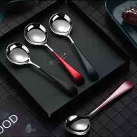 Rinvanic 784126943174 Soup Spoons Stainless Steel 18/10 Round Head Modern Thick Short Ha #2