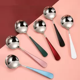 Rinvanic 784126943174 Soup Spoons Stainless Steel 18/10 Round Head Modern Thick Short Ha #3
