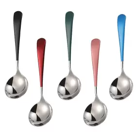 Rinvanic 784126943174 Soup Spoons Stainless Steel 18/10 Round Head Modern Thick Short Ha
