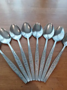 Rif31 Riviera Vtg Stainless Flatware Floral 8 Soup Spoons Tablespon Japan Mcm 7 Inch