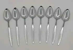 Rif7 Riviera Vtg Stainless Flatware Floral 8 Soup Spoons Tablespoon Japan Mcm 7 Inch