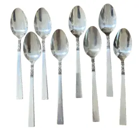 Srb164 Rogers Stanley Roberts Co Stainless Teaspoons Mid Century 6 3/8 Inch Lot Of 8