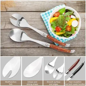 Roqila 793227884811 10 Inch Salad Spoon Fork Set Stainless Steel Utensils Black 2 Pcs #3