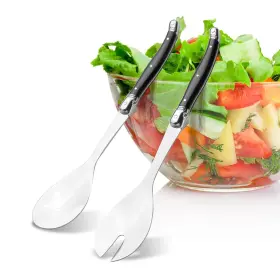 Roqila 793227884811 10 Inch Salad Spoon Fork Set Stainless Steel Utensils Black 2 Pcs