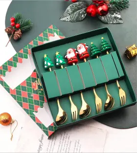 Rc6sgc Rose Create 6 Pcs Christmas Man Premium Stainless Steel Forks And Spoons With Gift Box S