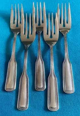 1776 Salem 5 Five Salad Forks 6 3/8 Inch Stainless Flatware Silverware Beaded Edge #2