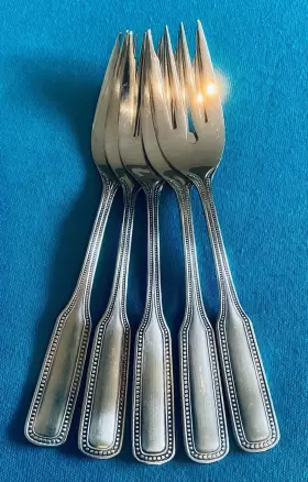 1776 Salem 5 Five Salad Forks 6 3/8 Inch Stainless Flatware Silverware Beaded Edge