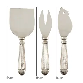 Sp157.s Saro Lifestyle 789323326003 Ribbed Design Stainless Steel Cheese Cutlery - Set Of 3 Silver 6 Inch X #2