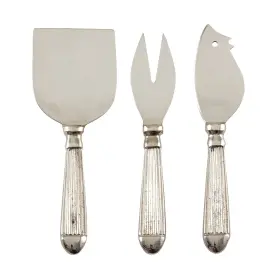 Sp157.s Saro Lifestyle 789323326003 Ribbed Design Stainless Steel Cheese Cutlery - Set Of 3 Silver 6 Inch X