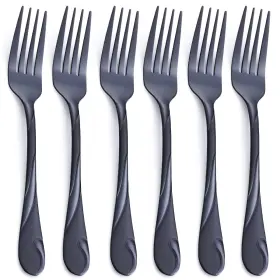 Seeshine 768788224413 Black Dinner Fork Set 7.8inch Stainless Steel Shiny Metal Table Silve