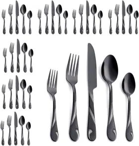 Cmb52-40 Seeshine Black Silverware Set For 8 40-piece Stainless Steel Flatware