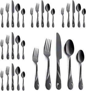 Cmb5201 Seeshine Black Silverware Set For 6 30-piece Stainless Steel Flatware
